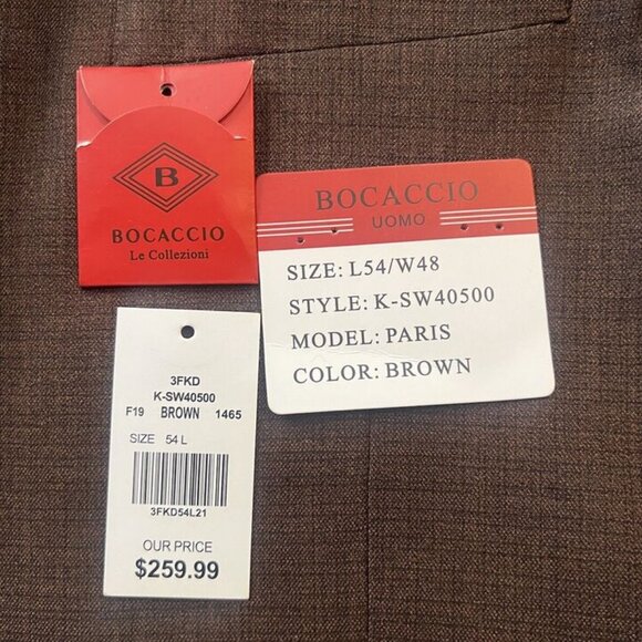 Bocaccio Uomo Men Suit 54L Pants 44x31.5 Brown Polyester Viscose Spandex - Picture 7 of 16